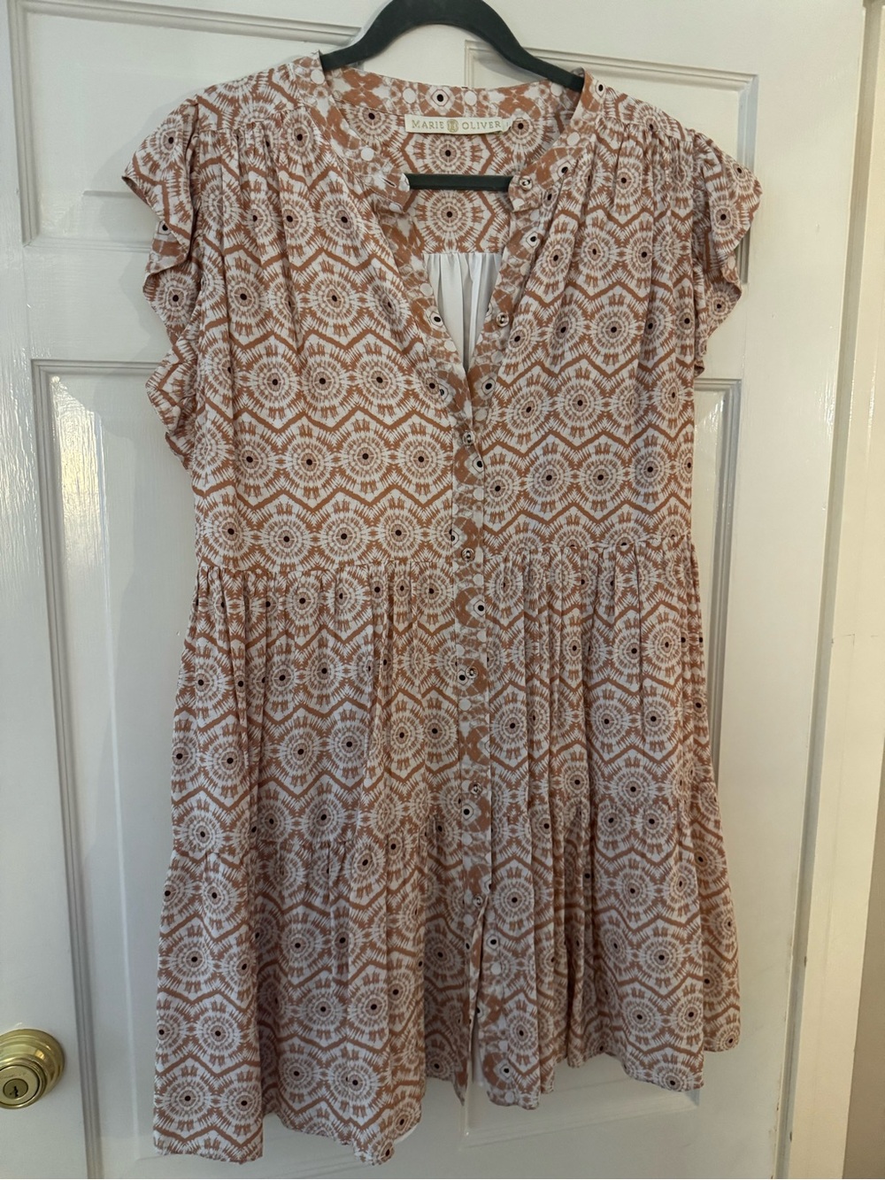 Marie Oliver Kara Cream & Beige Printed Button-Front Mini Dress